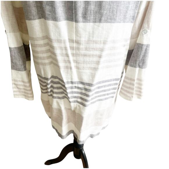 Toofan Linen Tunic Size Large Front Pockets Striped Crew Neck Neutral Colors - Picture 7 of 10